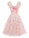 [Vorverkauf] Rosa Chiffonkleid mit Blumenmuster und Schleife im Stil der 1950er Jahre, Größe 3