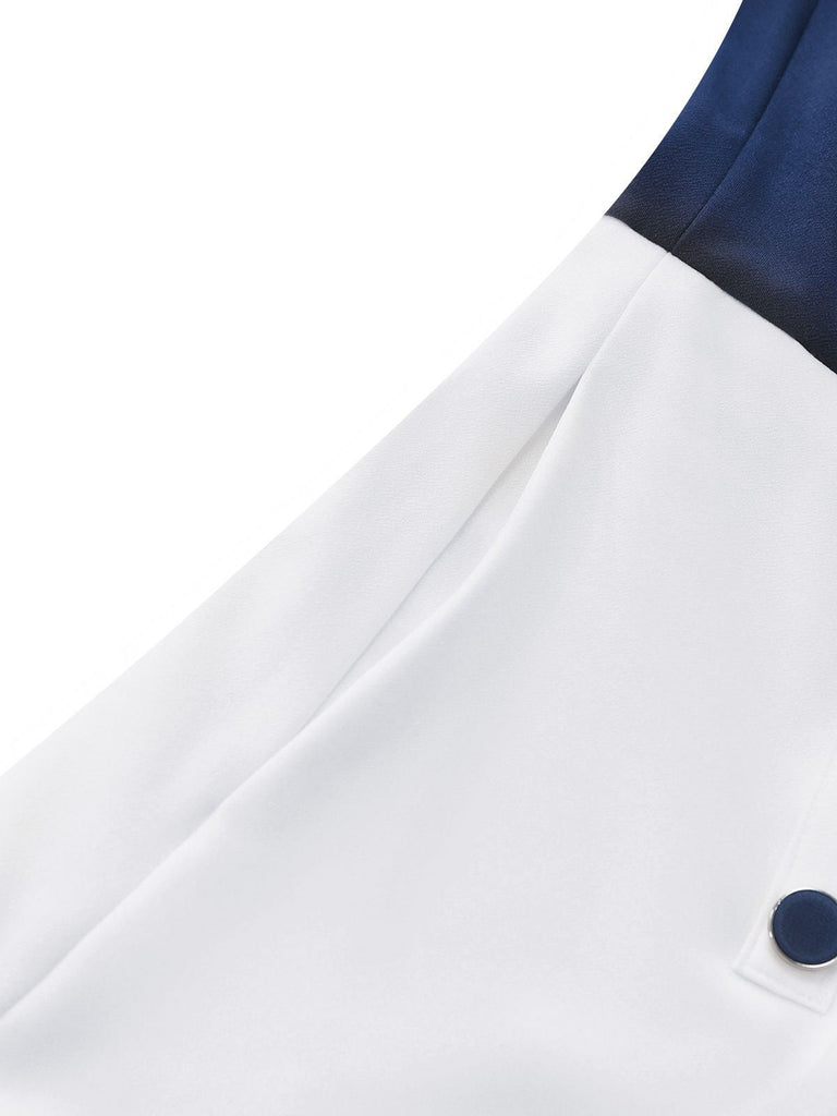 [Vorverkauf] Blau 1940er Farbblock U-Ausschnitt Romper