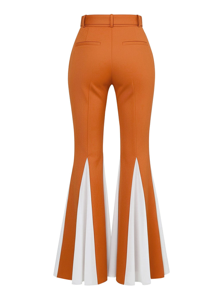 [Vorverkauf] 2PCS Orange 1970er Blumen Top & Gürtel Schlaghose