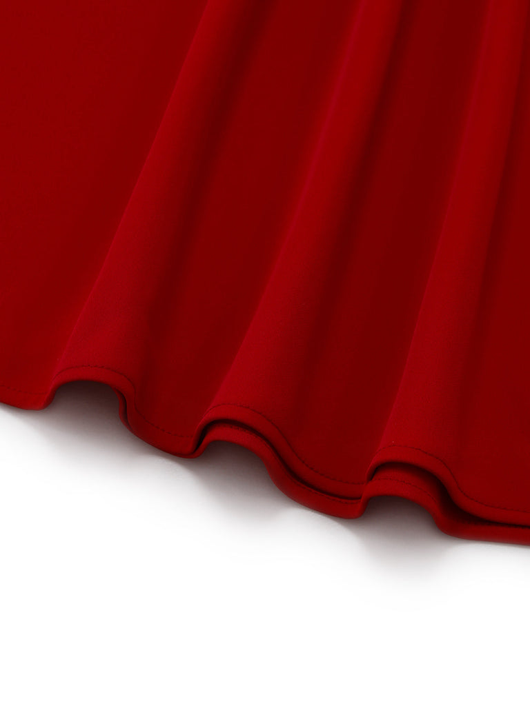 Rot 1950er Sailor Collar Gürtel Ärmellos A-Linie Kleid