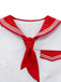 Rot 1950er Sailor Collar Gürtel Ärmellos A-Linie Kleid