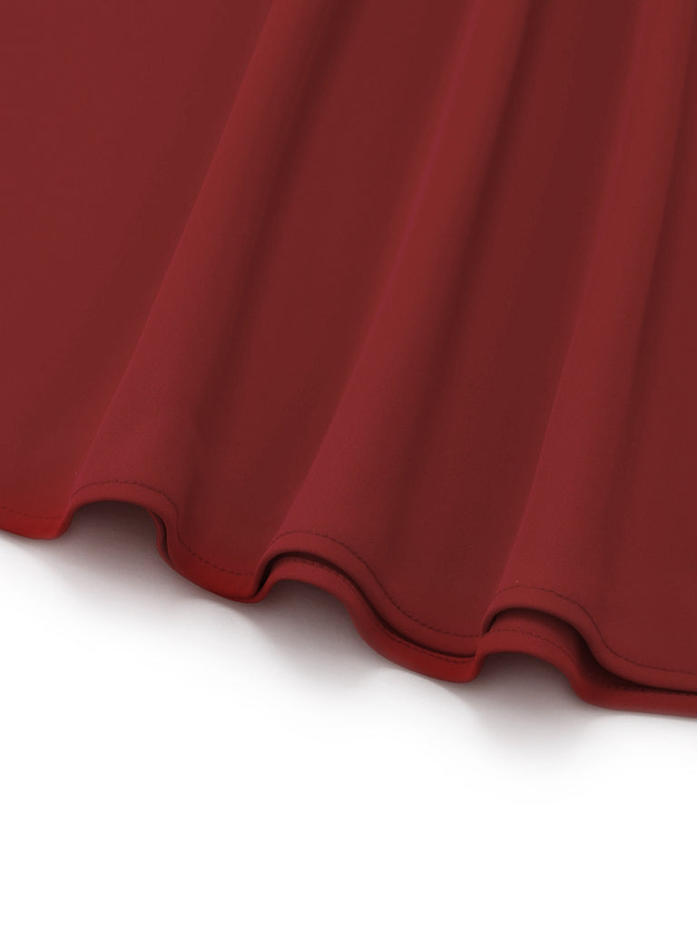 Rot 1950er Matrosenkragen Gürtel Ärmellos A-Linie Kleid