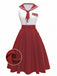 Rot 1950er Matrosenkragen Gürtel Ärmellos A-Linie Kleid