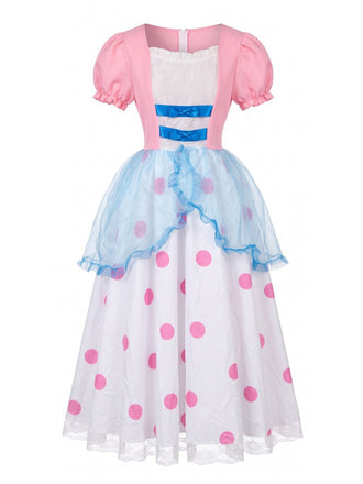 40er Kleid mit Puffärmeln und Polka-Dots, Bo-Peep-Cosplay-Stil in Rosa