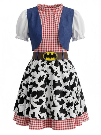 Mehrfarbiges 70er Kleid mit Patchwork und Karo
