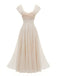 Beige 1930er Herzausschnitt Flügelärmel Netz Fischbein Kleid