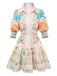 Orangefarbenes 1970er Boho-Pastelldruck-Knopf-Kleid mit Taillenbund