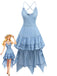 Blau 1960er Spaghetti Träger Denim High-Low-Saum Kleid