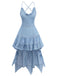 Blau 1960er Spaghetti Träger Denim High-Low-Saum Kleid
