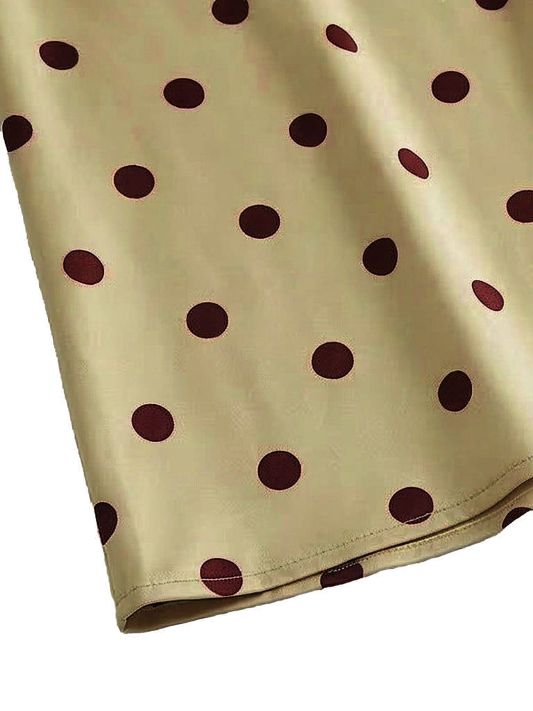 Dunkelkhakifarbenes, gepunktetes Maxikleid aus Spitze im Stil der 1930er Jahre mit Neckholder, Größe 3