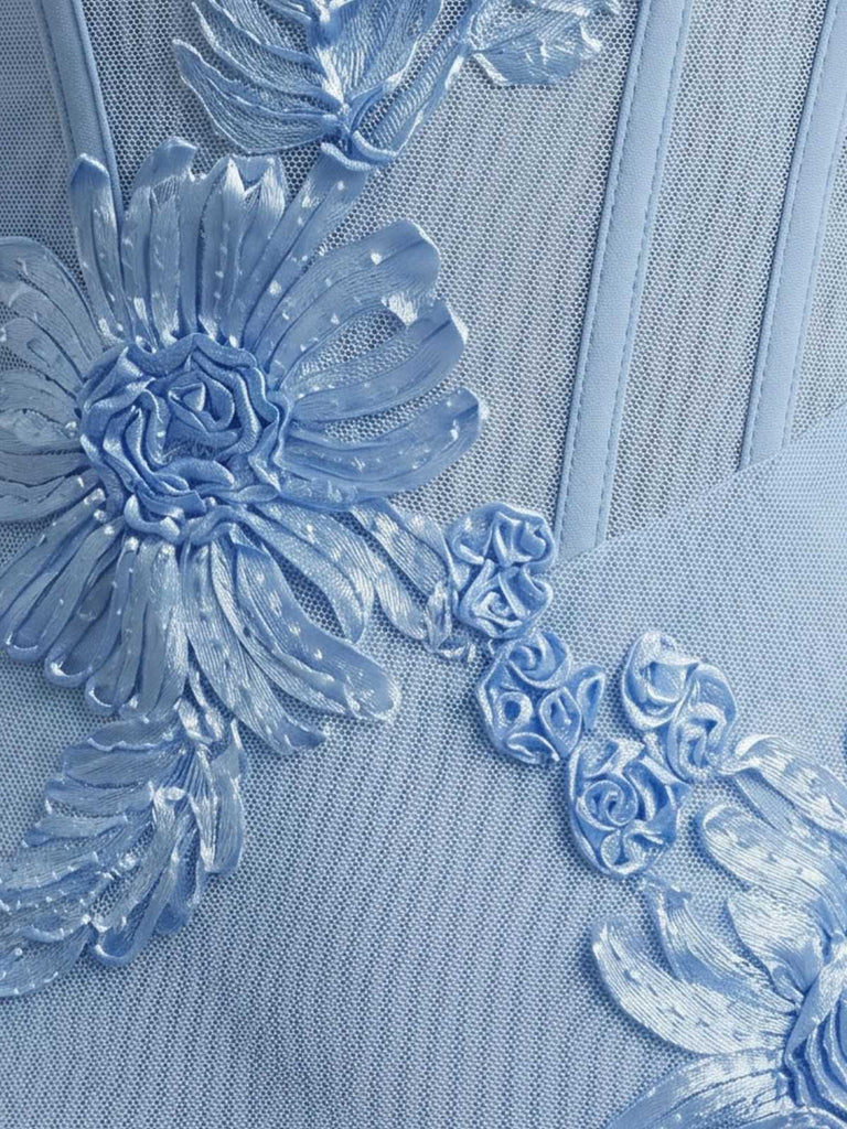1930er Spaghetti Träger 3D Blumen Maxi Meerjungfrauenkleid