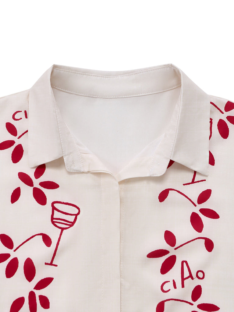Beigefarbener Jumpsuit mit botanischem Muster im Stil der 1950er Jahre mit Gürtel, Größe 5