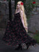 Schwarzes 30er Slip-Kleid mit Rosen und V-Ausschnitt