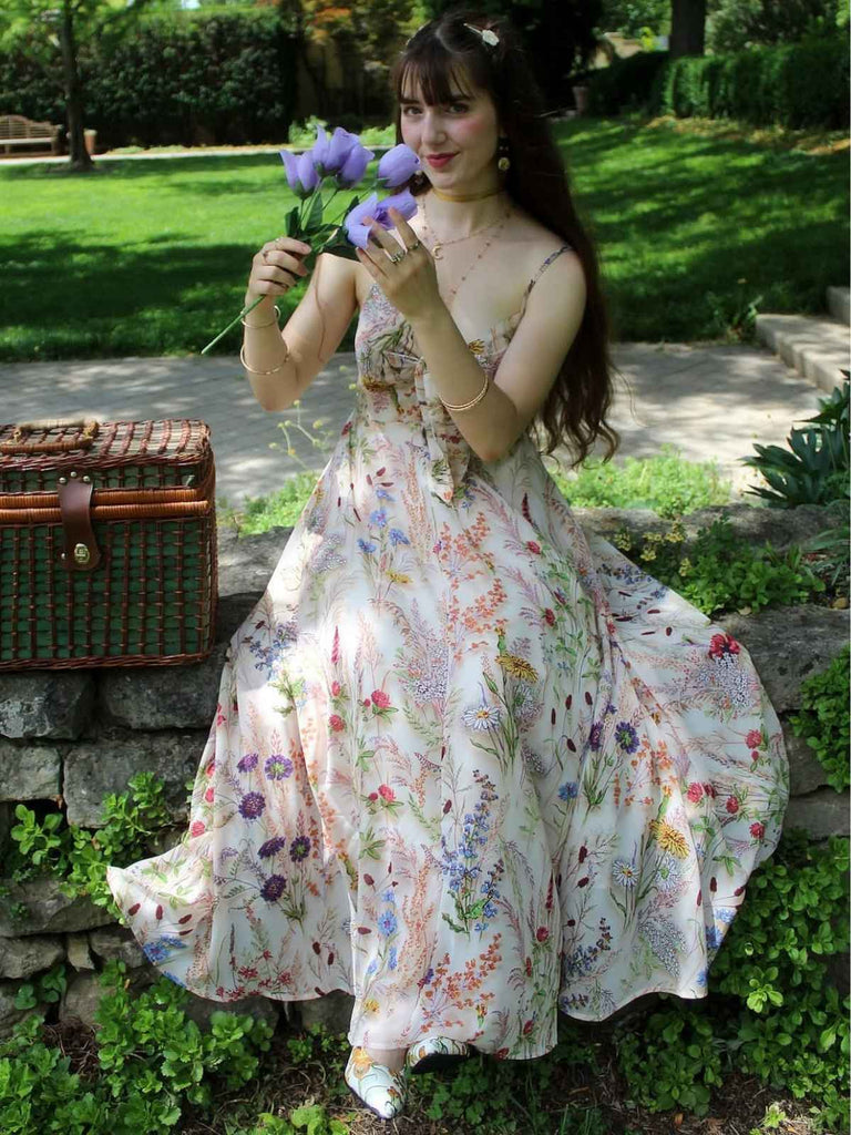 Bunt 1930er Blumen V-Ausschnitt Boho Slip Kleid