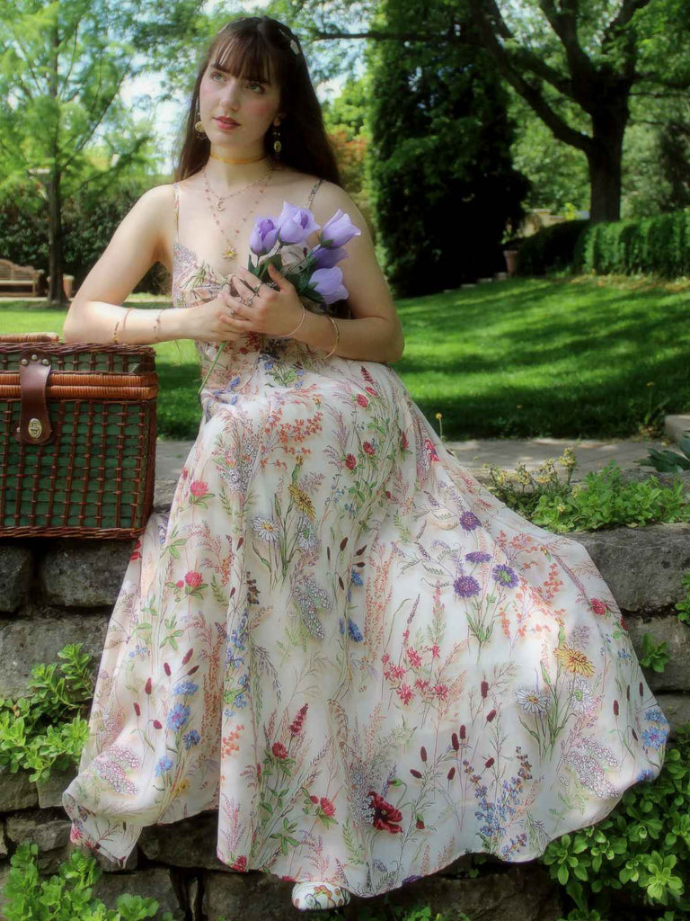 Bunt 1930er Blumen V-Ausschnitt Boho Slip Kleid