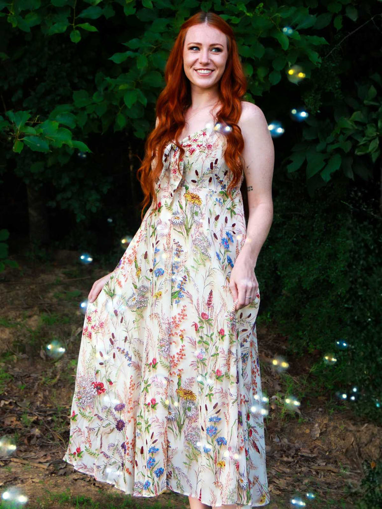Bunt 1930er Blumen V-Ausschnitt Boho Slip Kleid