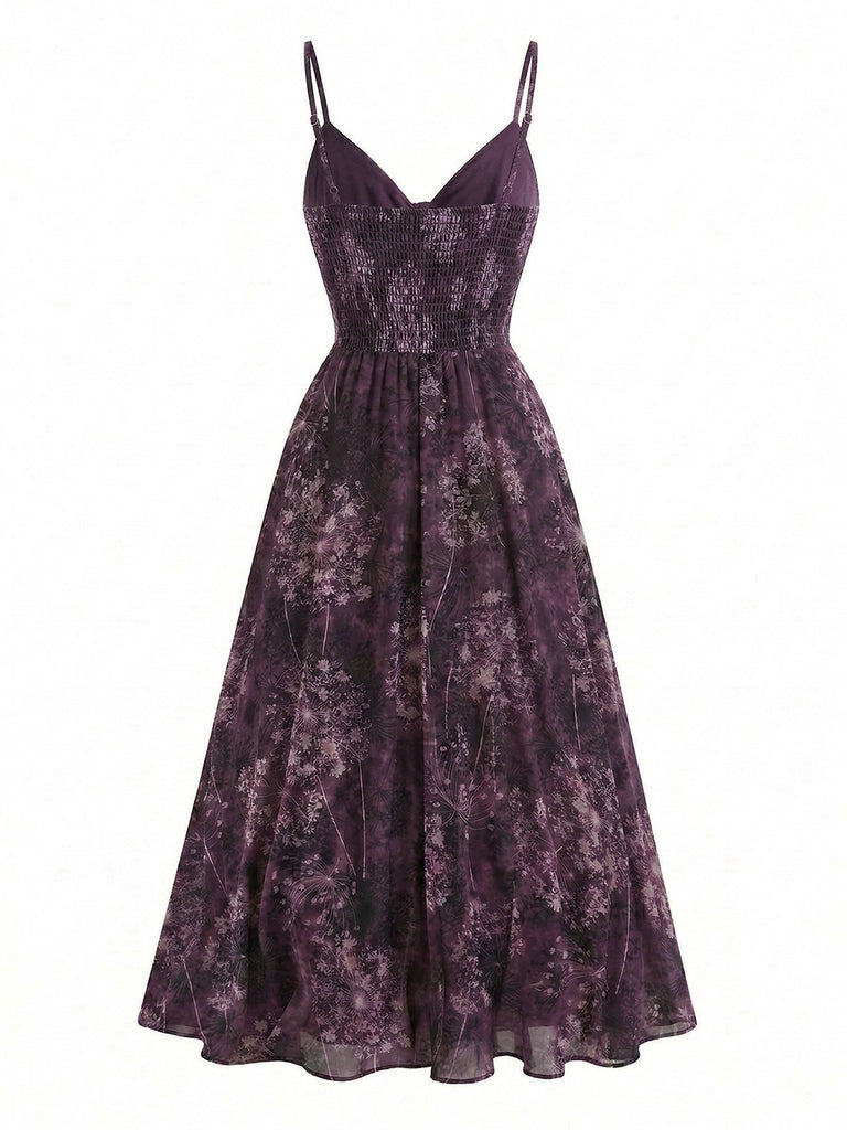 Bunt 1930er Blumen V-Ausschnitt Boho Slip Kleid