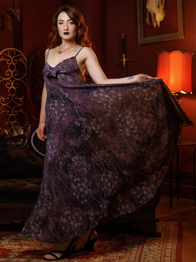 Lila 1930er Blumen V-Ausschnitt Boho Slip Kleid