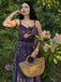 Lila 1930er Blumen V-Ausschnitt Boho Slip Kleid