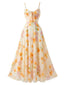 1930er Slip-Kleid mit Blumen-Print und V-Ausschnitt in Gelb
