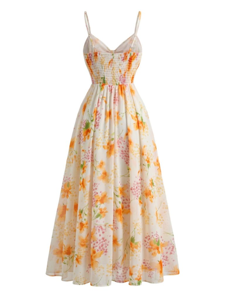 Bunt 1930er Blumen V-Ausschnitt Boho Slip Kleid
