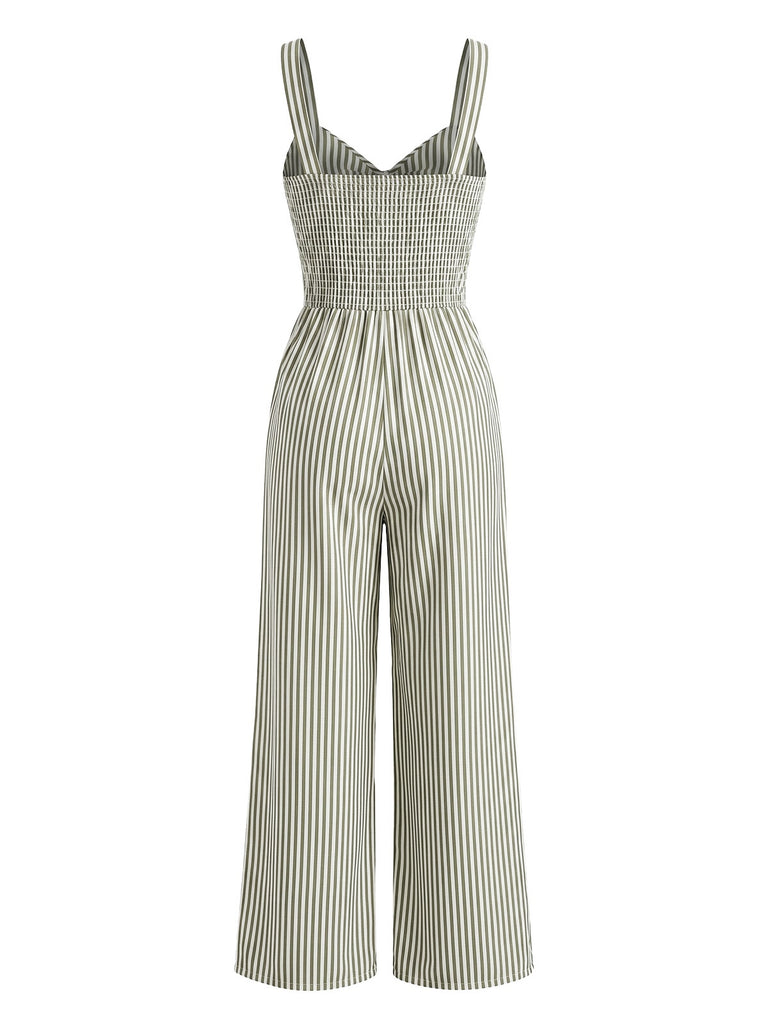 Blau 1950er Streifen Verdreht Cutout V-Ausschnitt Jumpsuit