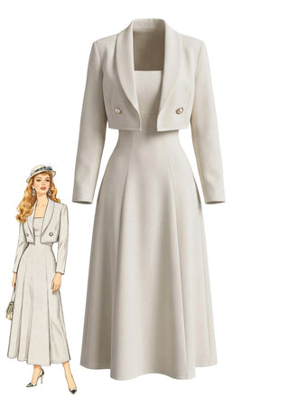 Elfenbein 50er Zweiteiler mit Midikleid und Bolero-Jacke