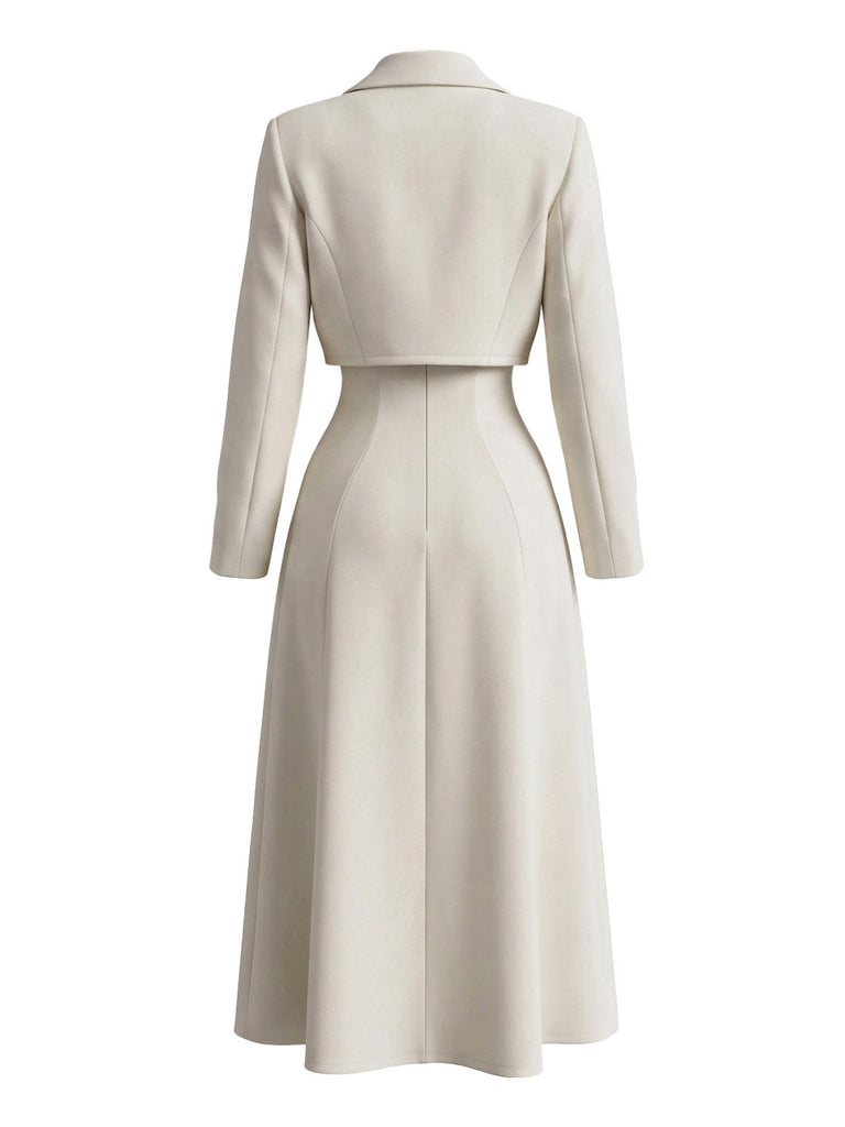 Elfenbein 50er Zweiteiler mit Midikleid und Bolero-Jacke