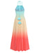 Mehrfarbiges 1930er Neckholder Gradient Plissiertes Maxikleid