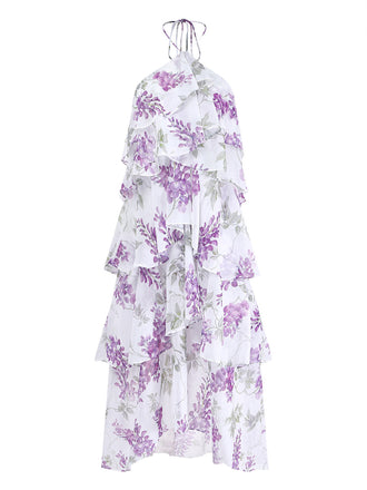 Lavendeles 30er Kleid mit Rüschen und Neckholder