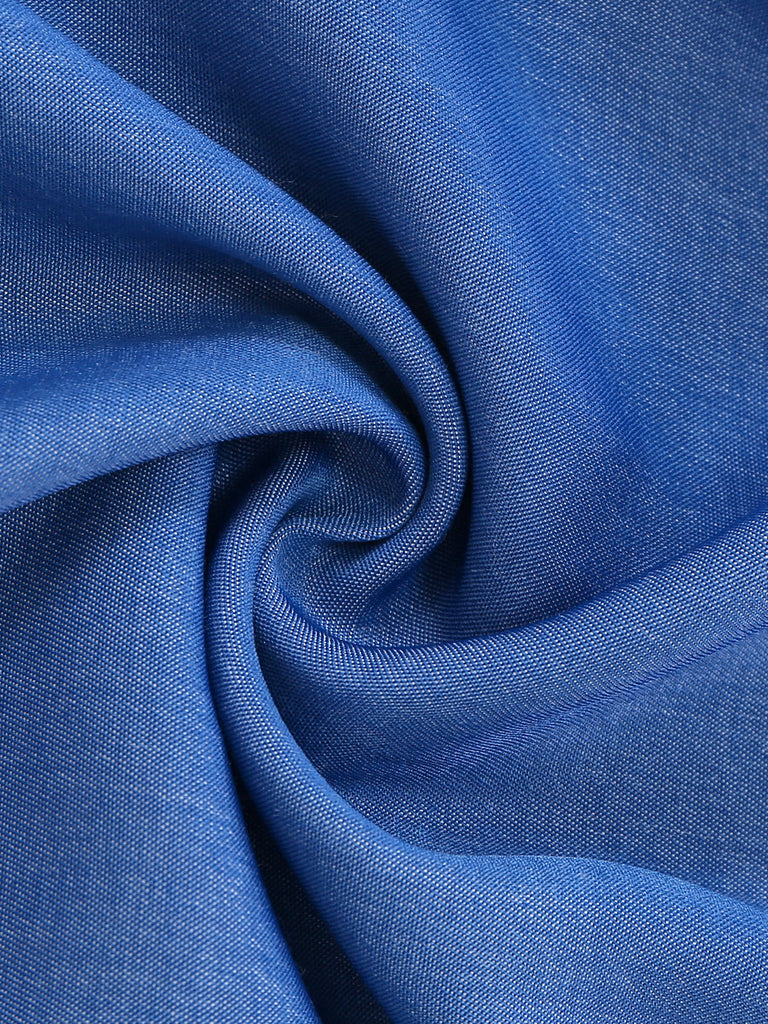 Blauer 1950er-Denim-Spaghetti-Träger-Gerafft-Jumpsuit