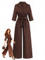 Dunkelbrauner 50er Jumpsuit mit Reverskragen und weitem Bein