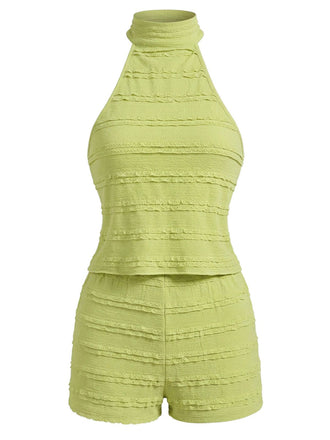 Grün 40er Top & Shorts mit Neckholder und Spitze