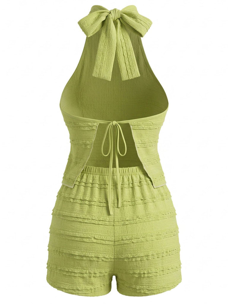Grün 40er Top & Shorts mit Neckholder und Spitze