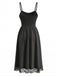 70er Kleid mit V-Ausschnitt, Spaghettiträgern und Struktur-Spitze