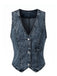 Blau 1970er Denim V-Ausschnitt Ärmellos Knopf Top