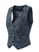 Blau 1970er Denim V-Ausschnitt Ärmellos Knopf Top