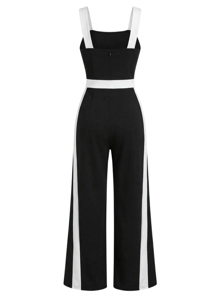 Schwarz & Weiß 1960er Farbblock Träger Jumpsuit