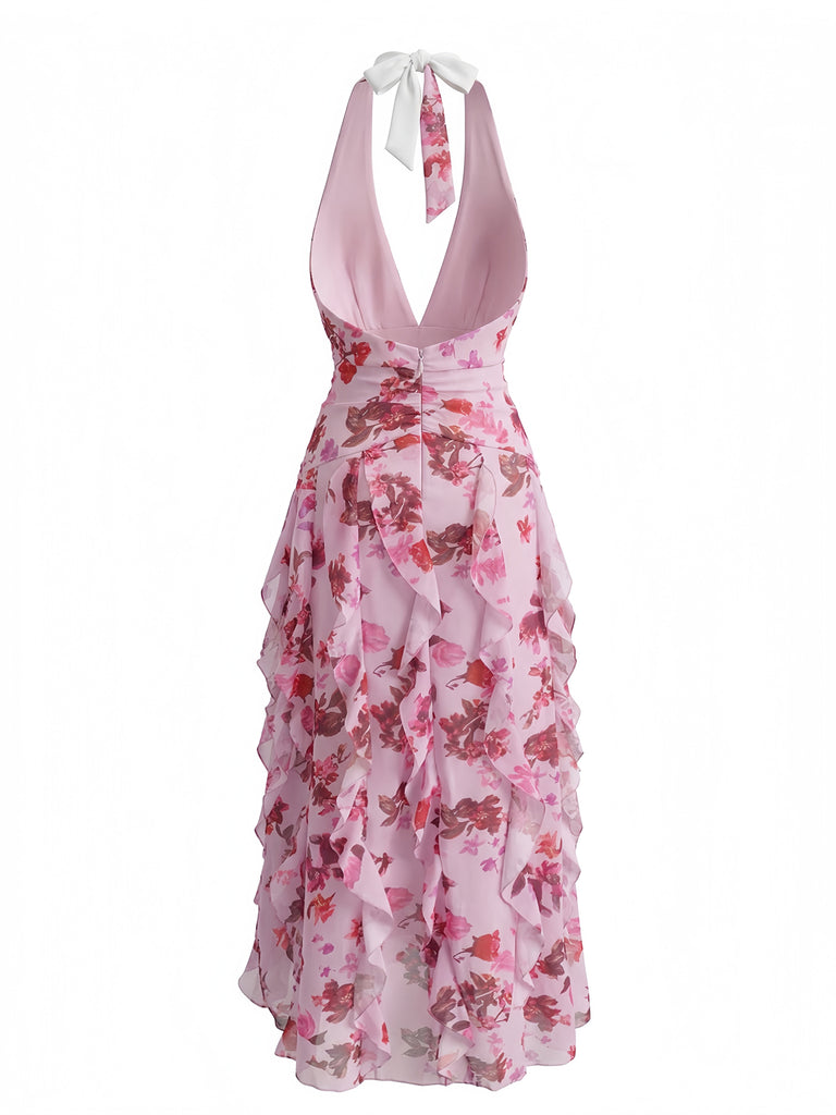 Maxikleid mit Blumenmuster, Falten und Gürtel aus den 1930er Jahren, Größe 4