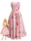 1940er Trägerlos Blumen Hohe Taille Swing Kleid
