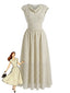 Beige 1950er Chiffon Streifen Wasserfallausschnitt Swing Kleid