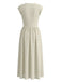 Beigefarbenes 1950er Chiffon-Streifen-Swingkleid mit Wasserfallausschnitt