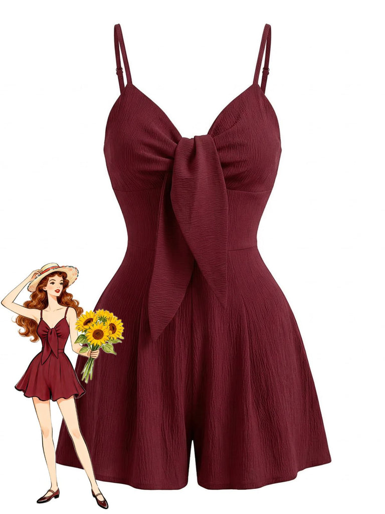 Roter 1950er Uni Schleife Spaghettiträger Strukturierter Strampler