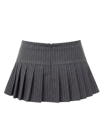 Grey Y2K Pinstripe Buckle Plissiertes Mini Rock