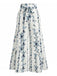 Graue 70er Boho Hose mit Blumen und Rüschensaum
