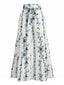 Graue 70er Boho Hose mit Blumen und Rüschensaum