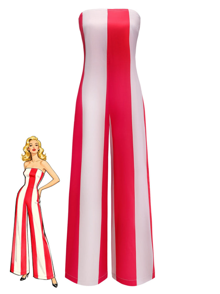 Roter 40er trägerloser Jumpsuit mit Streifen