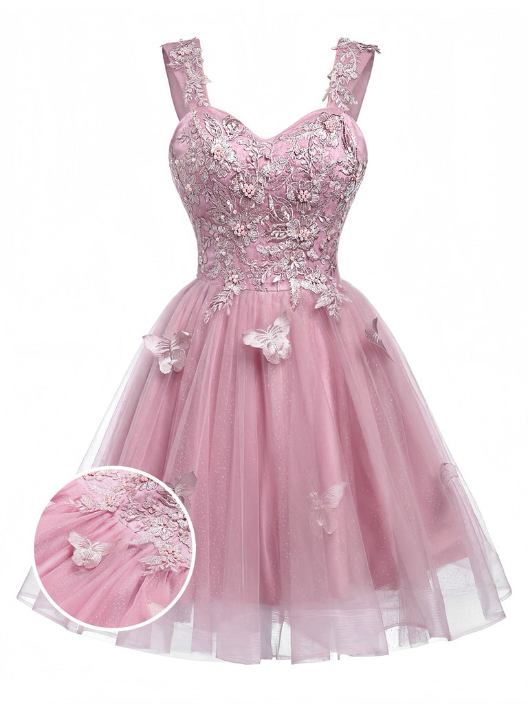 Rosa 1960er Schmetterling Tüll Glitzer Heimkehr Kleid