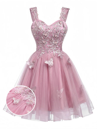 Rosa 1960er Schmetterling Tüll Glitzer Heimkehr Kleid