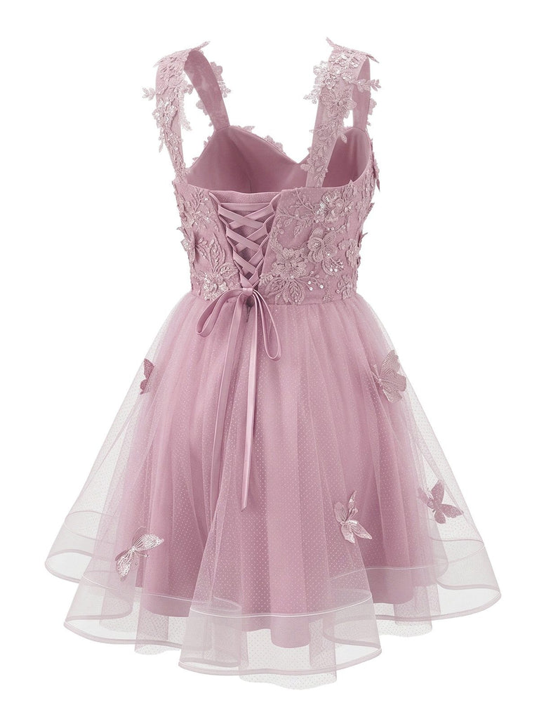 [Vorverkauf] Rosa 1960er Schmetterling Tüll Glitzer Heimkehr Kleid